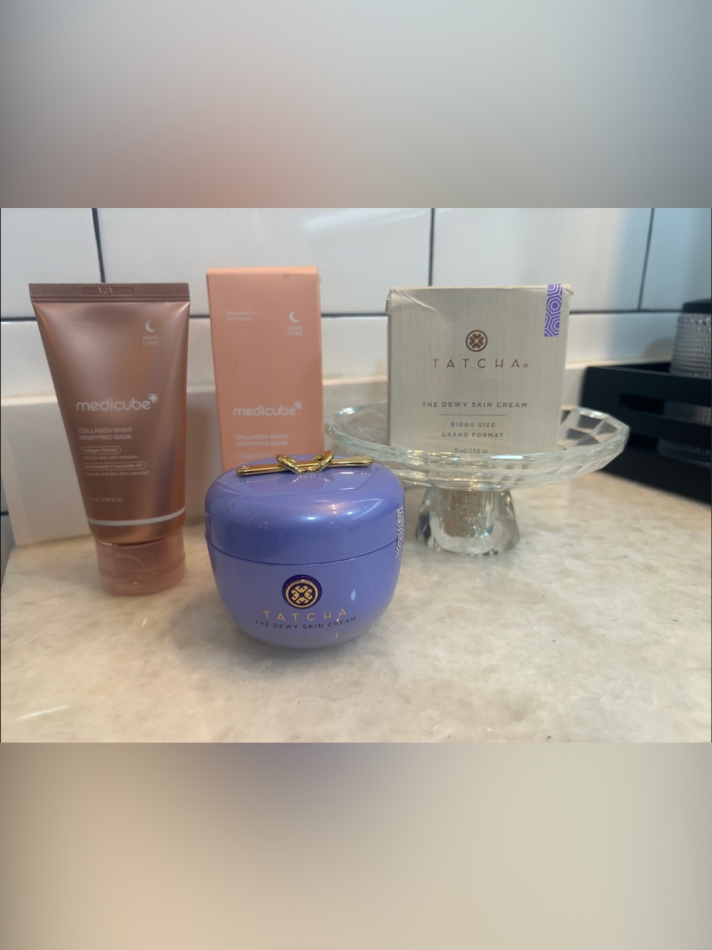 Tatcha Dewy Skin Cream - Medicube collagen night wrapping mask. Bundle.